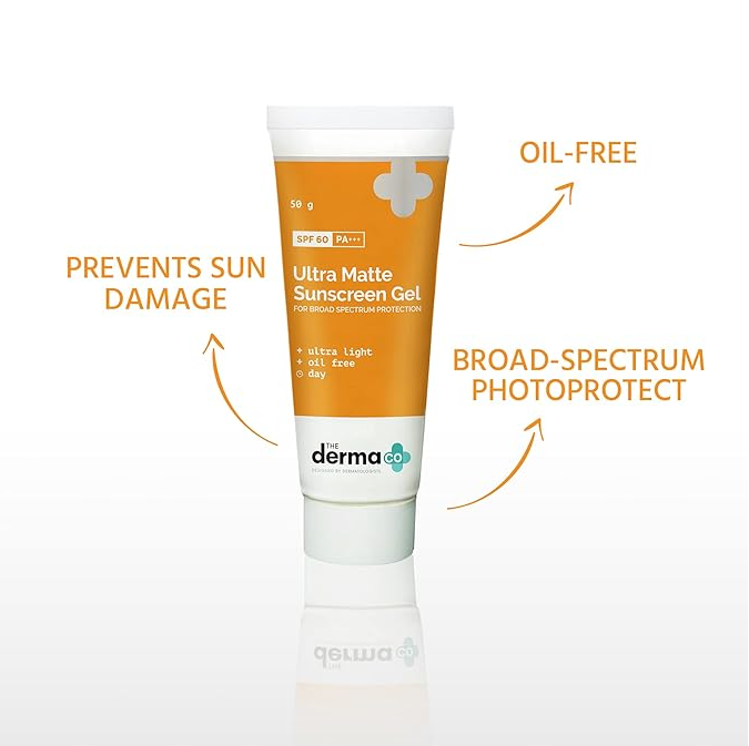 The Derma Co Ultra Matte Sunscreen Gel with SPF 60 For all skin type, 50 g